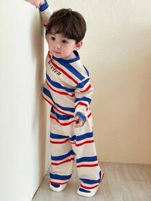 Hapijoa Baby Boy Spring/Autumn Plaid Casual Homewear 2 Pieces Set, Toddler Fall Clothes Boys Striped Pajamas - Blue - View 4