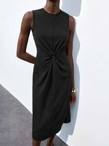 Maija 2026 Spring/Summer New Black Sleeveless Twist Ruched Bodycon Dress, Flattering Silhouette, Elegant For Party, Urban Commute - Black - View 6