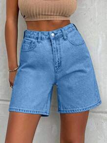 EURMUSE 100%Cotton LIGHT WASH HIGH WAIST SHORT - Light Wash - View 8