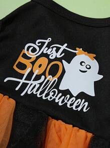PETSIN Halloween Ghost Print Contrast Color Mesh Tutu Dress Costume Party Outfit For Pets