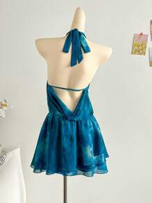 Soleia Tie Dye Deep Draped Neck Ruffled Asymmetrical Hem Mini Party Dress, Low Waist, For Vacation Blue Silk Dress Ocean Dress Celestial Dress Tie Dye Dress Halter Dress Fall Dresses For Women   School Clothe  Rave Outfits  Concert Tops   Homecoming Dress   Christmas Clothes  Office Dress  Date Night Outfits Women Dress For Wedding Guest  Birthday Dresses For Women   Halloween Costumes  Brunch Outfits For Women  Sexy Bohemian Clothes For Women  Fairycore White Lace Dress Fringe Dress Fall Dresses For Women Teacher Dress Korean Flowy Dress - Multicolor - View 2