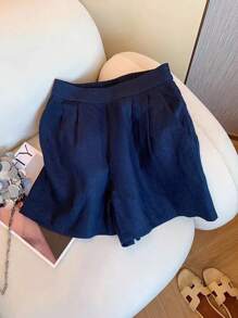 Airaco 大码女式夏季休闲无袖衬衫和短裤套装 - 藏蓝色 - 查看 4