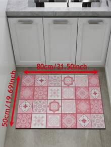 SHEIN 1pc Home Decor, Pink Floral Tile Print Boho Style Diatomite Kitchen Rug, Water-Absorbent, Anti-Slip, Stain-Resistant Kitchen Mat - Great For Farmhouse, Entryway, Indoor, Room Decor, Kitchen, Dining Room, Small Office/Home Office, Sink, Laundry Room