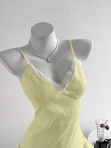 Elamini Women's Elegant Ruffle Hem Spaghetti Strap Mini Dress, Summer - Yellow - View 4