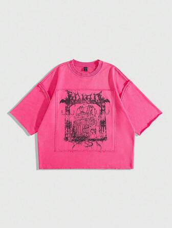 Street Life T-shirt à manches courtes col rond imprimé délavé pour hommes