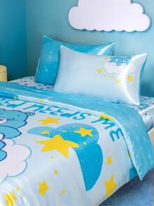 SHEIN X Care Bears Set de 2 fundas de almohada con estampado de osos azules lindos, en dos colores, de tela de microfibra suave y fresca - Celeste - Ver 4