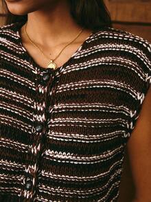 Poéselle Colete feminino casual de malha listrada com gola redonda