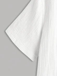 HIMLAND 男款夏季實色V領短袖襯衫和束腰七分運動休閑長褲套裝 - 白色 - 查看 5