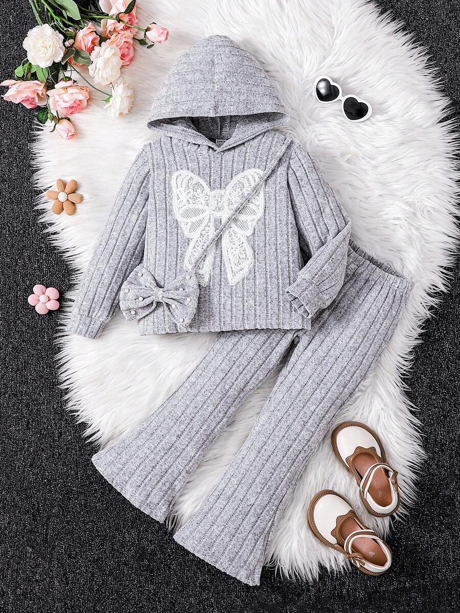 SHEIN 2 Stücke/Set Kleine Mädchen Lässig Sport Bequemer Langarm Kapuzen Outfit, Herbst