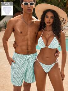 Manfinity VDAYZ Men's All-Over Print Drawstring Waist Pocket Beach Shorts - Multicolor - View 1