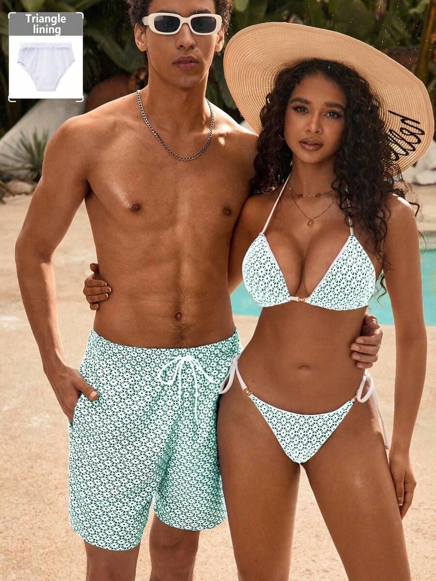 Manfinity VDAYZ Men's All-Over Print Drawstring Waist Pocket Beach Shorts - Multicolor - View 1