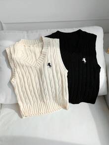 SHEIN Comfortcana 女士休闲百搭刺绣针织背心 - 彩色 - 查看 9