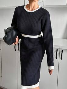EURMUSE Women Sweater Rhine Stone Detail Beige,Jumper Dress,Jumper Dress Woman,Knitted Dress,Petite Jumper Dress,Winter Dress,Jumper Dress Petite,Petite,Knit Dress - Navy Blue - View 1