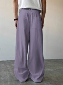 Claim Dot Men's Casual Solid Color Loose Pants, Fall - Mauve Purple - View 2