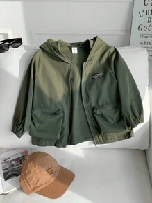 SHEIN 男童宽松休闲舒适连帽夹克，军绿色，秋冬 - 軍綠色 - 查看 7