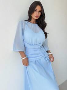 Firerie 女士长裙、秋季女装、复古风、女士办公室服装 - 藍色 - 查看 5