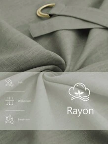Aalyst Váy midi dáng chữ A tay 3/4 thanh lịch, tối giản, sang trọng, thời trang công sở, đi làm, đi biển, nghỉ dưỡng, lễ hội âm nhạc, cổ chữ V bằng sợi tre màu trơn, vai trễ, tay áo bó, thắt lưng eo cổ điển, khoen chữ D bằng kim loại, trang trí, dáng chữ A, tay áo 3/4, mùa xuân/hè - xanh quân đội - Xem 6