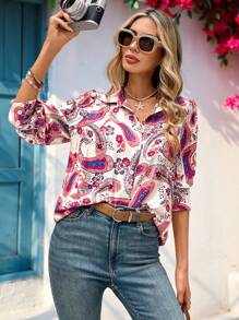 Vivid Eden Chemise décontractée à imprimé cachemire pour femme, idéale pour les vacances