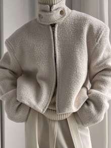 DAZY 女士休闲立领夹克，秋冬女式外套 - 杏色 - 查看 1