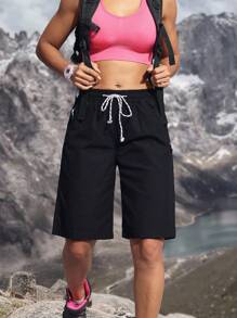 Flexra Women's Drawstring Waist Loose Casual Denim Bermuda Shorts Outdoor Pants For Hiking Sun Protection Lightweight Quick Dry - Navy Blue - View 7