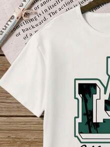 SHEIN Explorewe Tween Boy Summer Letter Printed Round Neck Short Sleeve Casual T-Shirt