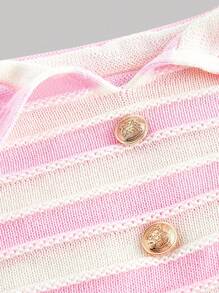 SHEIN MOD 女士浅粉色条纹金属扣吊带针织上衣 - 淺粉色 - 查看 3