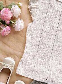 Soleia WYWH Vacation Ruffle Trim Ribbed White Knit Tee White Eyelet Top - Beige - View 3