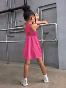 SHEIN SLAYR KIDS Young Girl Solid Color Snug Fit Sleeveless Hollow-Out Activewear