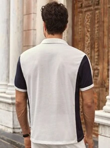 Manfinity VCAY Men's Casual Knit Patchwork Raglan Short Sleeve Polo Shirt, Suitable For Daily Wear - Blue and White - View 5