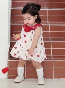 Hapijoa 女童卡通荷叶边领中长款泡泡裙，春夏