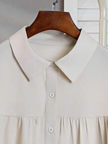 INAWLY 时尚夏季女式泡泡袖单排扣衬衫 - 杏色 - 查看 4