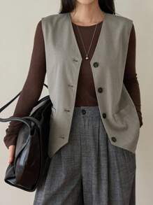 DAZY Damen Locker Sitzende Business Lässig Büro Tragen Professionelle Arbeits Pendler Weste Blazer, Herbst/Winter - Khaki - Übersicht 4