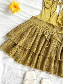 Soleia 女士性感露背挂脖迷你连衣裙，夏季 - 橄欖綠 - 查看 4