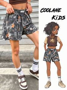 Coolane Sudadera con estampado de ramas de árbol de primavera/verano y pantalones cortos con gráficos de moda urbana para niñas preadolescentes - Negro - Ver 5