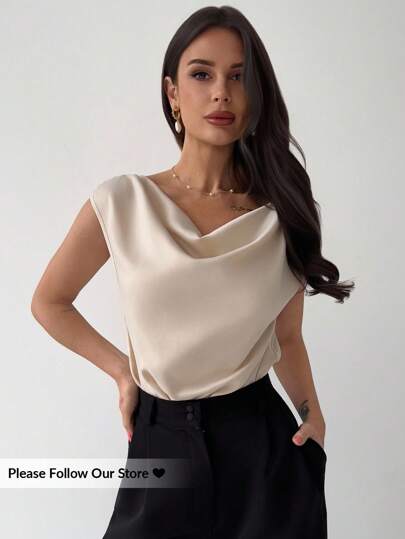Firerie Minimalist Elegant Glitch Pattern Sleeveless Satin Asymmetric Ruffle Collar Bodysuit, Suitable For Dates, Commuting, Workwear, Graceful Chic