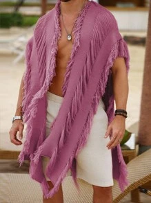 Manfinity RSRT 男士海滩度假休闲流苏开衫，秋季