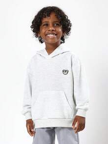SUMWON Kids Pullover Hoodie Sweatshirt With Centre Pocket And Small Logo Patch Daily Casual School Wear Comfortable Winter Spring Top - Grey - View 3