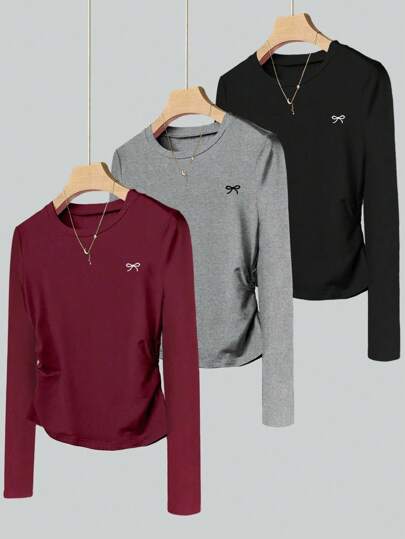 Camiseta de mujer de manga larga, ajuste delgado, versátil y casual