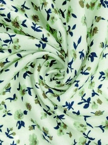 EMERY ROSE Women Summer Boho Ditsy Floral Keyhole Neck Puff Cap Sleeve Fold Pleated Top - Mint Green - View 4