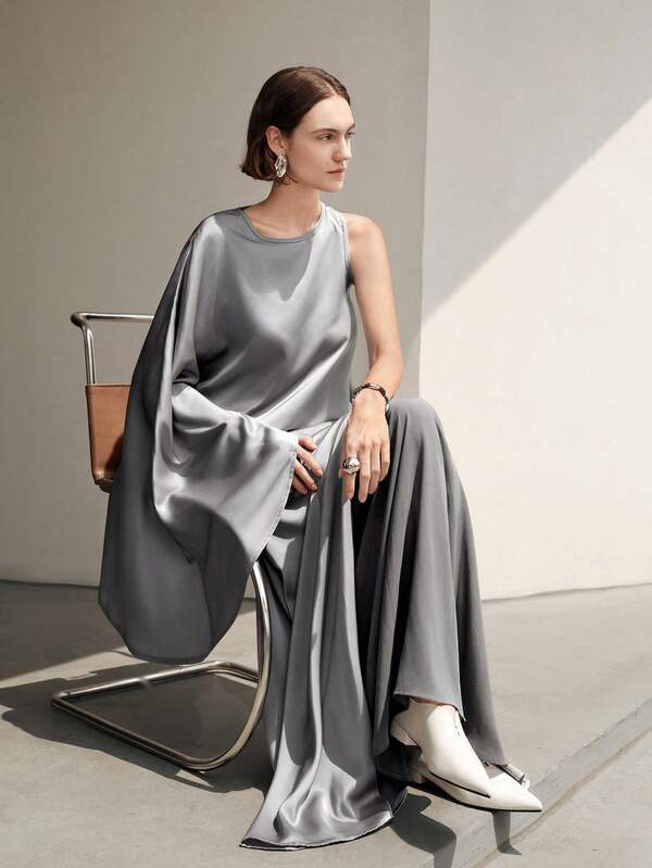 Uhlyne Conjunto de blusa y falda de cady elegante y sexy para mujer