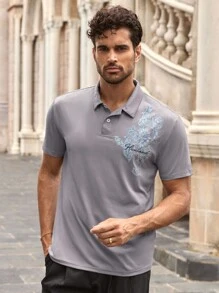 Manfinity VCAY Camisa polo de manga corta holgada con estampado floral de lujo para hombre - Multicolor - Ver 4