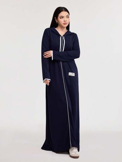 Veilorie 海军蓝女士休闲连帽连衣裙，端庄大方