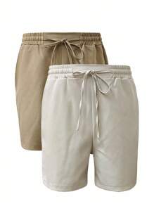 Manfinity Dauomo Men's Solid Color Drawstring Waist Pocket Loose Casual Shorts - Multicolor - View 3