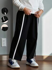 SHEIN 1 buc. Pantaloni sport casual negri pentru copii, potriviți pentru primăvară, vară, toamnă, iarnă, sezonul de întoarcere la școală - Negru - Vizualizare 1