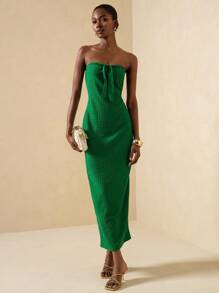 Vesra Women's Solid Color Elegant Long Fitted Tube Dress - Green - View 1