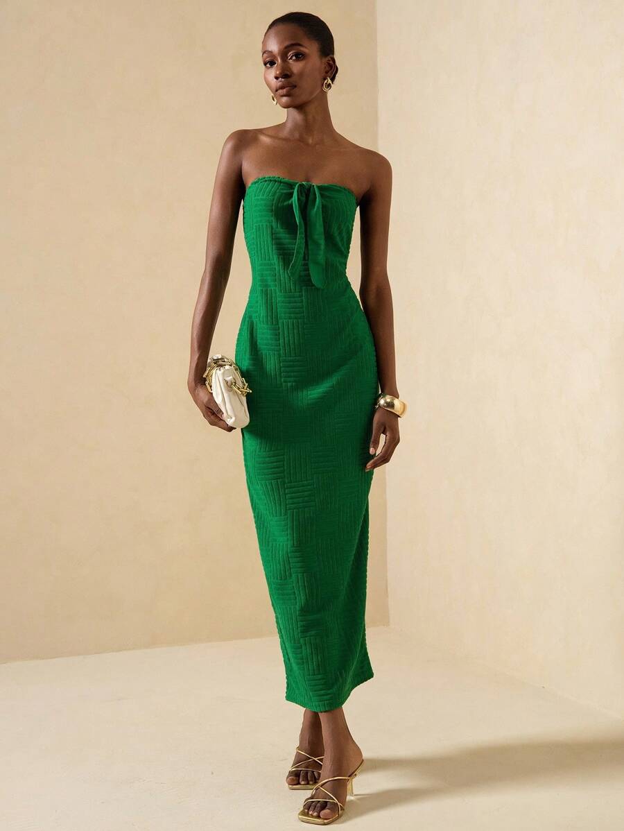 Vesra Women's Solid Color Elegant Long Fitted Tube Dress - Green - View 1