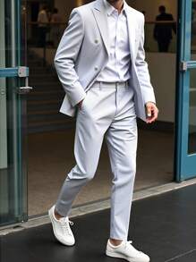 Manfinity Bizformal Men's Business Commute Striped Jacket And Pants Suit - Multicolor - View 1