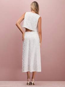 Enchnt Ensemble camisole et jupe texturée de couleur unie élégant pour l'été - Blanc - Voir 7