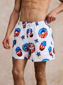 Manfinity KASUA Men's Ice Cream Print Drawstring Waist Pocket Beach Shorts - Multicolor - View 4