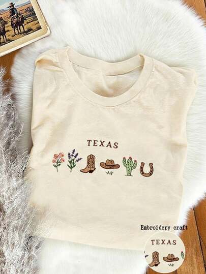 INAWLY Texas Bluebonnet Embroidered Crewneck Sweatshirt, Custom American State Flower, Texas 1845 Gift Shirt, American Cowgirl State Women T-Shirt, Christmas